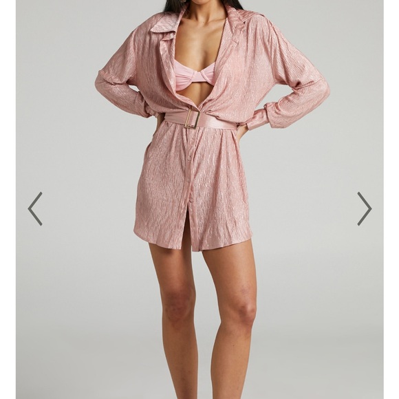 Showpo ROSAMUND MINI DRESS - PLISSÉ SHIRT DRESS IN DUSTY PINK
Size 10 - Picture 2 of 6